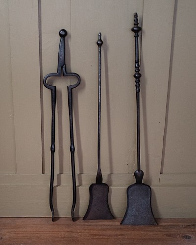 Various wrought iron fire tools